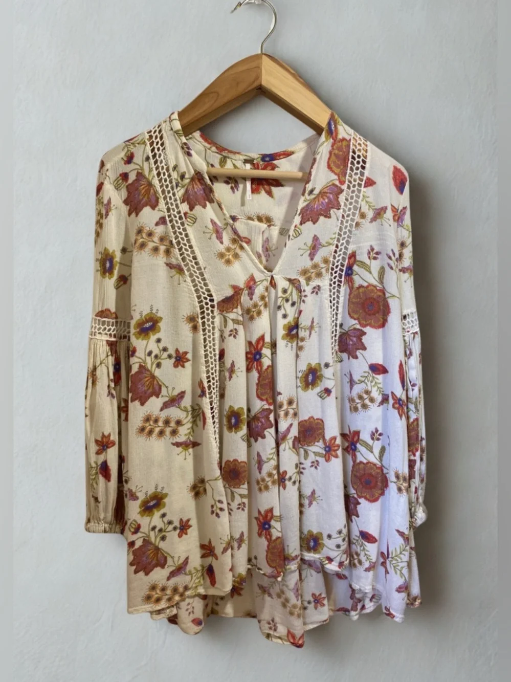 Free People Just the Two of Us Floral Tunic Dress in Cream Soft Coral Size Small